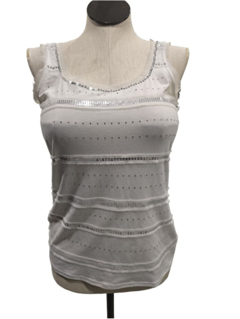 Women's White House Black Market White Silver Sequin Tank M